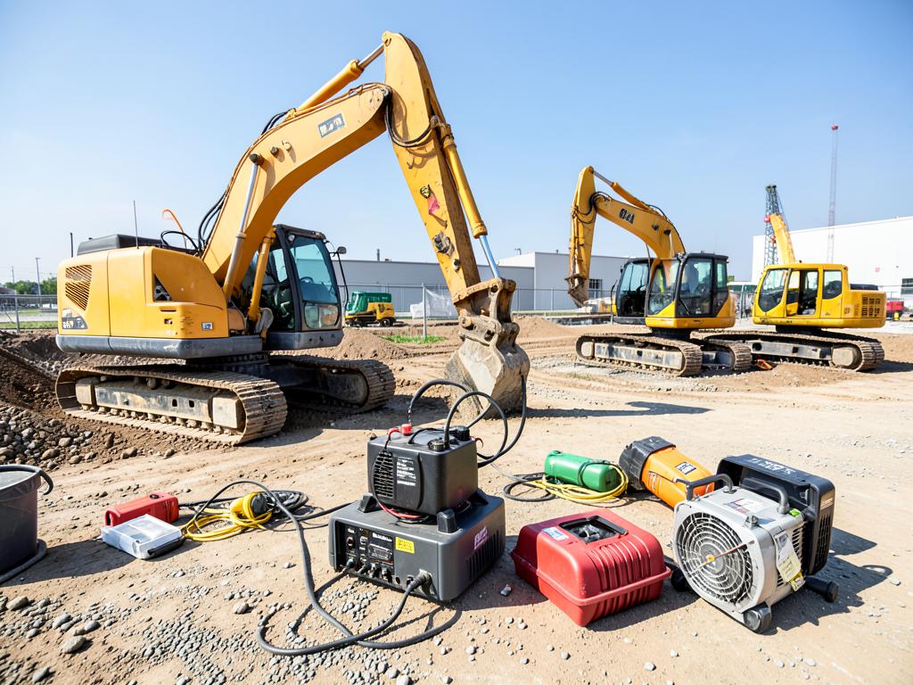 Excavators and power equipment on a construction site