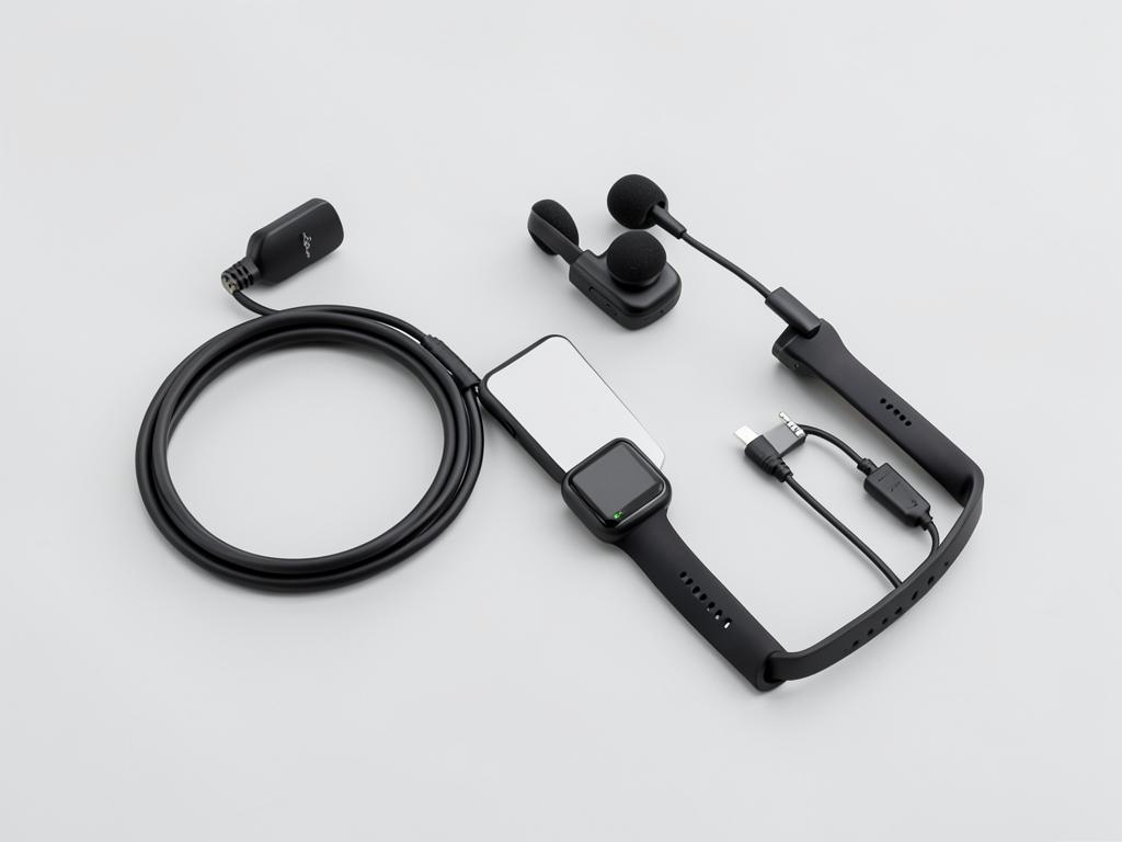 Headphones, cables and a smartwatch
